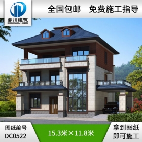 復(fù)式三層帶車庫陽臺(tái)別墅施工圖帶效果圖_三層別墅設(shè)計(jì)圖紙,鼎川別墅圖紙