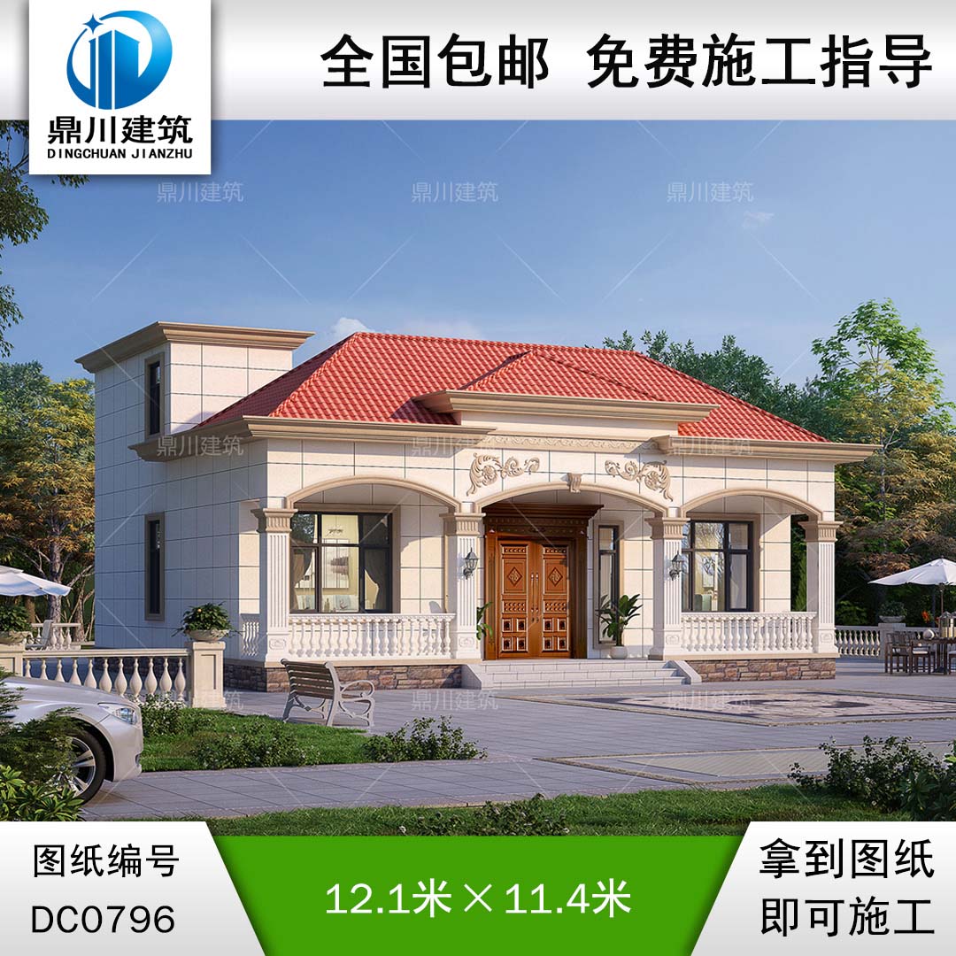 一層帶閣樓小別墅施工圖紙及效果圖_新農(nóng)村自建平房設(shè)計(jì),鼎川建筑