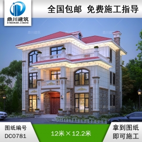 歐式三層帶露臺(tái)別墅施工圖紙及效果圖_新農(nóng)村自建房設(shè)計(jì),鼎川建筑