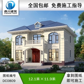 二層簡約帶露臺小別墅效果圖及施工圖紙_農(nóng)村自建房設(shè)計,鼎川建筑