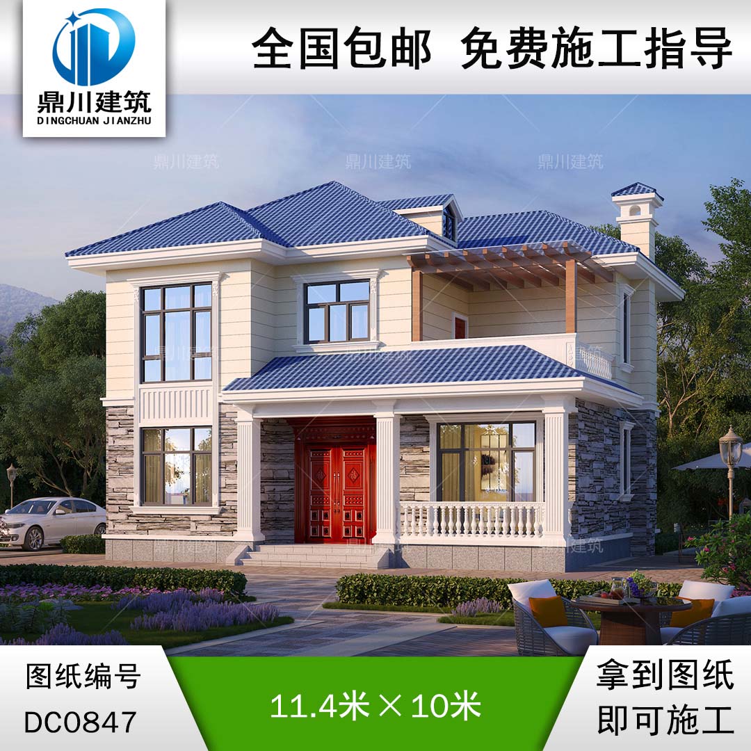 簡約二層帶露臺(tái)小別墅施工圖紙及效果圖_農(nóng)村自建房屋設(shè)計(jì),鼎川建筑