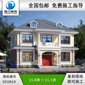 簡約二層帶陽臺小別墅施工圖紙及效果圖_新農(nóng)村自建房設(shè)計,鼎川建筑
