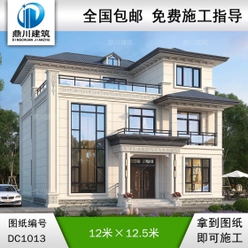 新中式三層復(fù)式別墅施工圖紙及效果圖_農(nóng)村自建別墅設(shè)計(jì),鼎川建筑