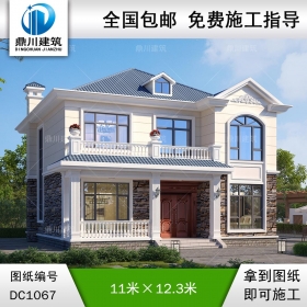 歐式二層別墅施工圖及外觀效果圖_農(nóng)村自建別墅設(shè)計(jì)圖紙,鼎川建筑