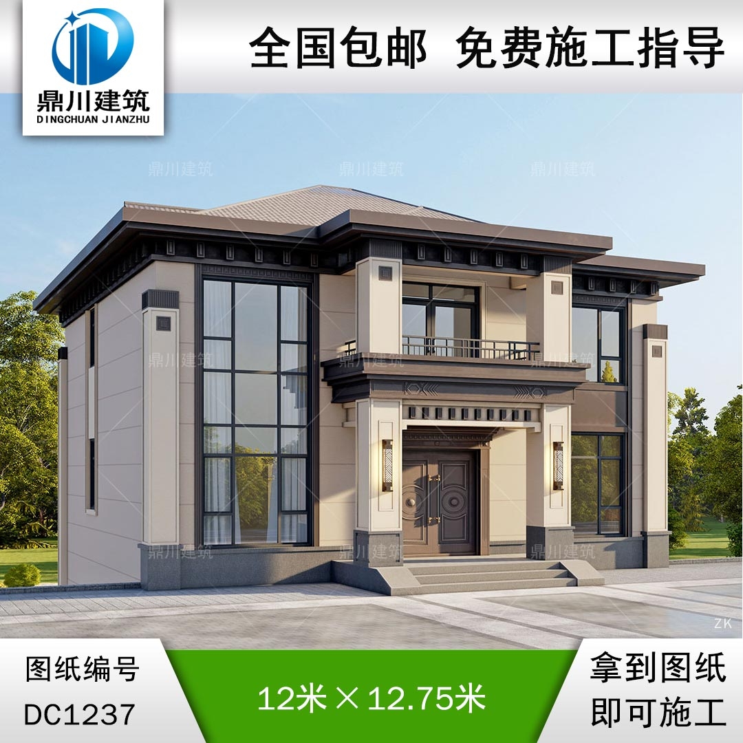 新中式三層帶架空層復(fù)式別墅施工圖紙及效果圖_農(nóng)村自建別墅設(shè)計(jì),鼎川建筑