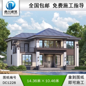 新中式二層帶露臺別墅圖紙及效果圖_農(nóng)村自建別墅設(shè)計,鼎川建筑